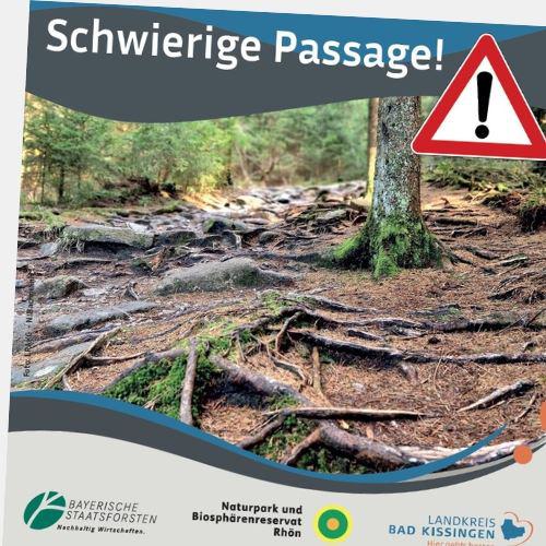 Hinweisschild schwierige Passage in der Rhön